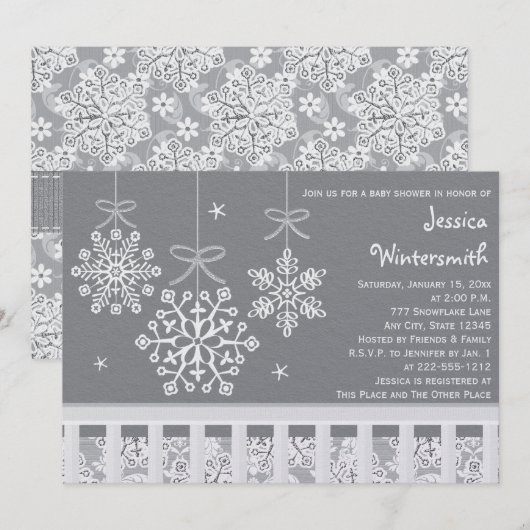 Silver Snowflake Mobile Baby Shower-uitvindingen Kaart (Voorkant / Achterkant)