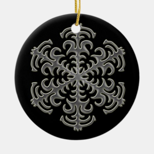 Silver Snowflake op Black Ceramic Ornament (Voorkant)