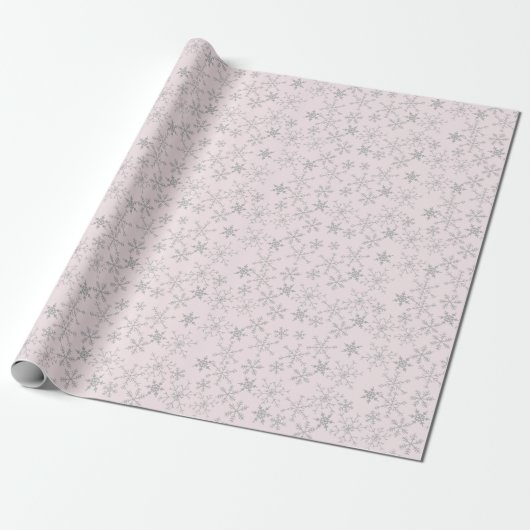 Silver Snowflake Pattern op Roze Kerstwinter Cadeaupapier (Uitgerold)
