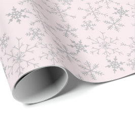 Silver Snowflake Pattern op Roze Kerstwinter Cadeaupapier