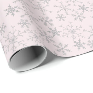 Silver Snowflake Pattern op Roze Kerstwinter Cadeaupapier