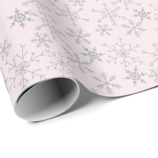 Silver Snowflake Pattern op Roze Kerstwinter Cadeaupapier (Rol Hoek)