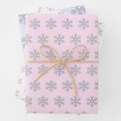 Silver Snowflake Pattern Pink Blue White Kerstmis Inpakpapier Vel (In situ)