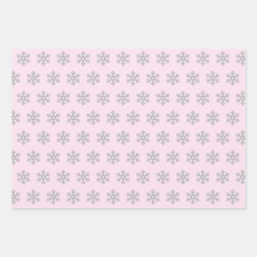 Silver Snowflake Pattern Pink Blue White Kerstmis Inpakpapier Vel (Voorkant)