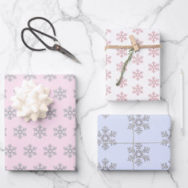 Silver Snowflake Pattern Pink Blue White Kerstmis Inpakpapier Vel