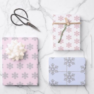 Silver Snowflake Pattern Pink Blue White Kerstmis Inpakpapier Vel