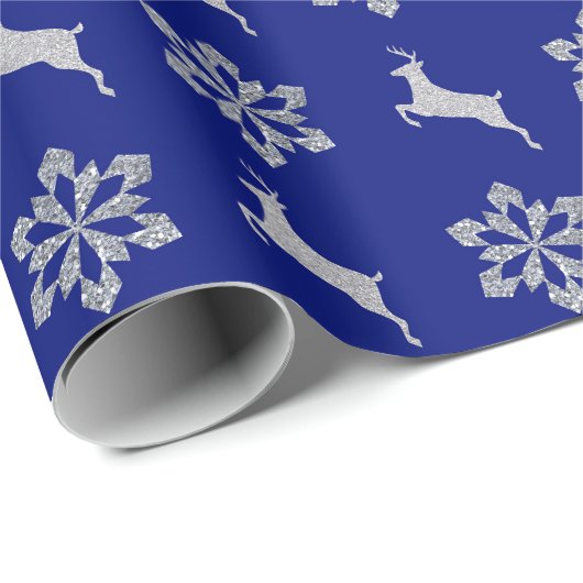 Silver Snowflake Pattern Reindeer Cadeaupapier (Rol Hoek)