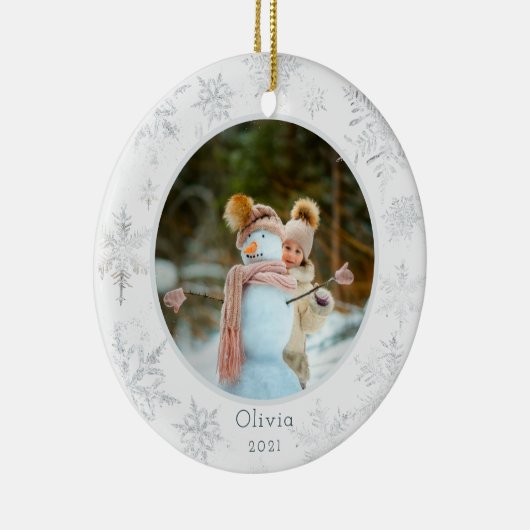 Silver Snowflake Photo Ceramic Ornament (Rechts)