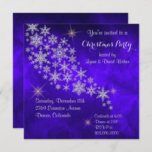 Silver Snowflake Royal Blue-kerstfeest Kaart (Voorkant / Achterkant)