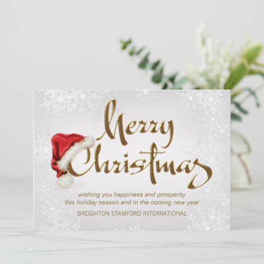 Silver Snowflake Santa Corporate Christmas-Kaart Feestdagenkaart (Staand voorkant)