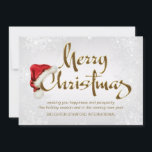 Silver Snowflake Santa Corporate Christmas-Kaart Feestdagenkaart<br><div class="desc">Zakelijke kerstkaart met goud Vrolijk kerstscript en rode kerstmuts op een prachtige zilveren witte sneeuwvlok achtergrond. Deze sneeuwvlok zakelijke kerstkaart is eenvoudig aangepast door eenvoudig uw bericht en logo toe te voegen in de letterstijl en kleur van uw keuze.</div>