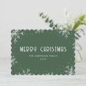 Silver Snowflake Snow Modern Green Christmas Card Feestdagenkaart (Staand voorkant)