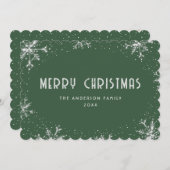 Silver Snowflake Snow Modern Green Christmas Card Feestdagenkaart (Voorkant / Achterkant)