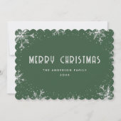 Silver Snowflake Snow Modern Green Christmas Card Feestdagenkaart (Voorkant)