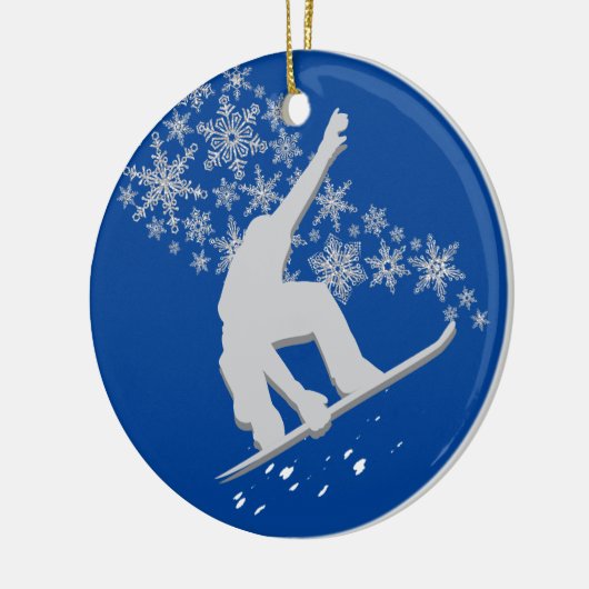 Silver Snowflake Snowboarder Persoonlijk Keramisch Ornament (Links)