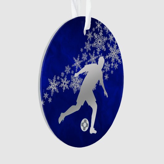 Silver Snowflake Soccer Player op Blue Ornament (voorkant)