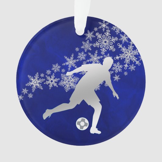 Silver Snowflake Soccer Player op Blue Ornament (voorkant)