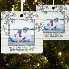 Silver Snowflake Stylish Double Sided Photo Metalen Ornament