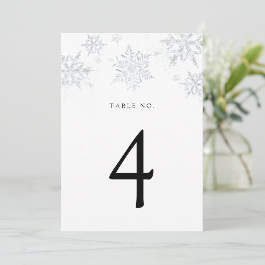Silver Snowflake Table Number Programmakaart (Staand voorkant)