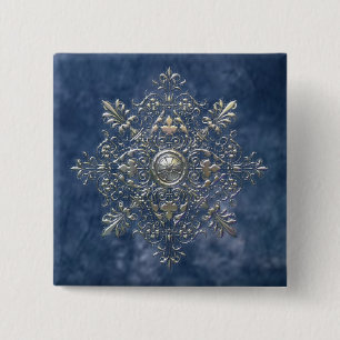 Silver Snowflake Vierkante Button 5,1 Cm