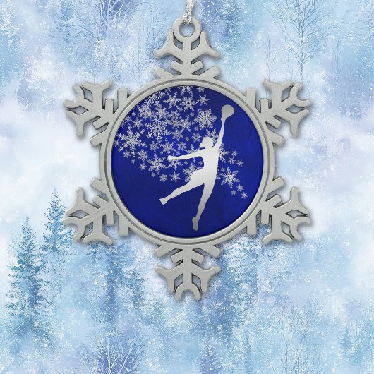 Silver Snowflake Volleyball Player on Blue Tin Sneeuwvlok Ornament