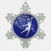 Silver Snowflake Volleyball Player on Blue Tin Sneeuwvlok Ornament (Voorkant)