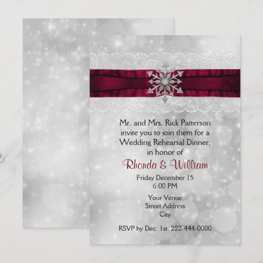 Silver Snowflake Wedding Rehearsal Dinner Kaart (Voorkant / Achterkant)