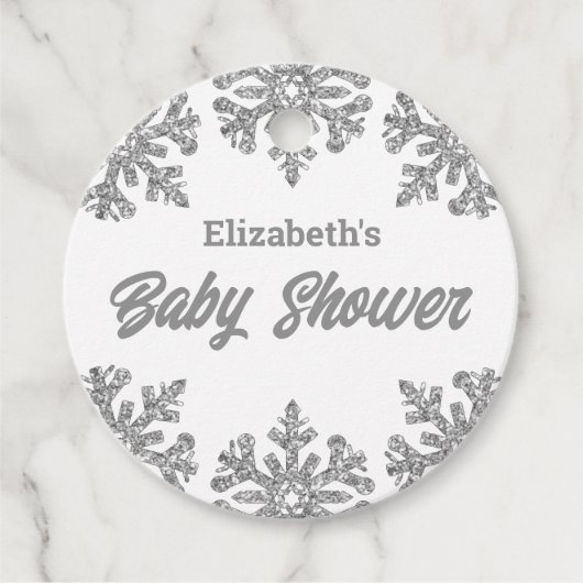 Silver Snowflake Winter Baby shower Bedankjes Labels (Voorkant)