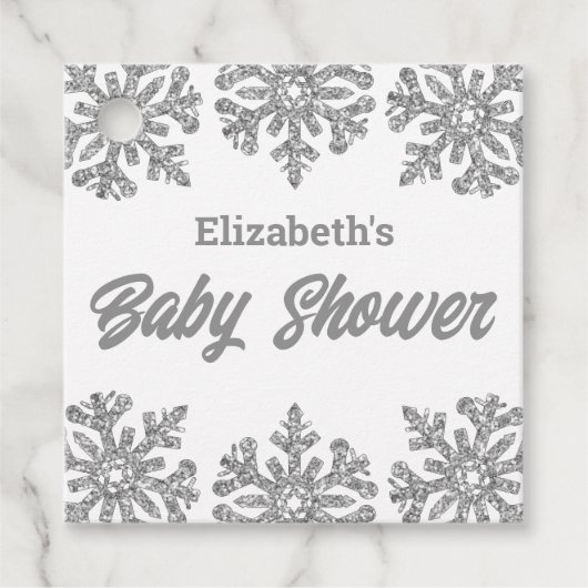 Silver Snowflake Winter Baby shower Bedankjes Labels (Voorkant)