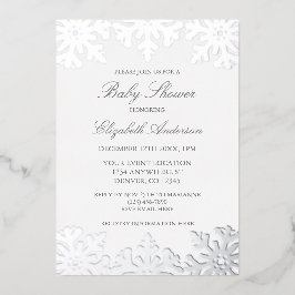 Silver Snowflake Winter Baby shower Folie Uitnodiging