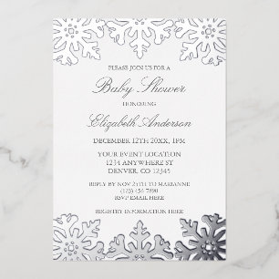 Silver Snowflake Winter Baby shower Folie Uitnodiging