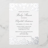 Silver Snowflake Winter Baby shower Folie Uitnodiging (Voorkant)