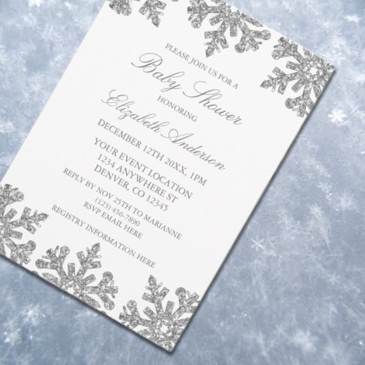 Silver Snowflake Winter Baby shower Kaart