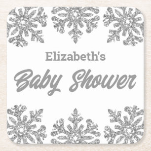 Silver Snowflake Winter Baby shower Kartonnen Onderzetters