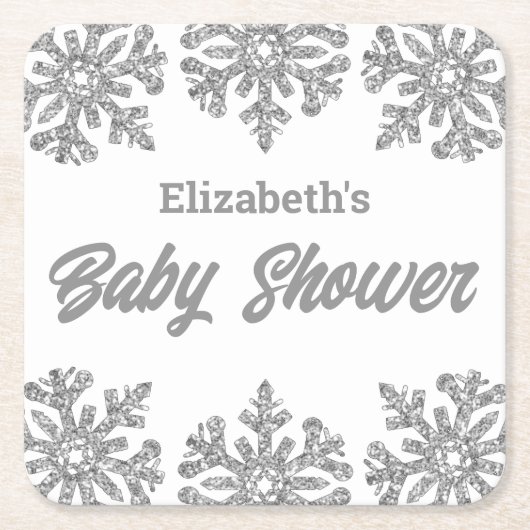 Silver Snowflake Winter Baby shower Kartonnen Onderzetters (Voorkant)