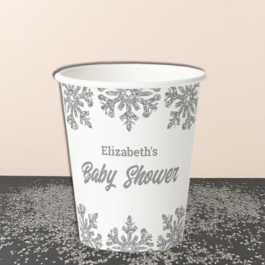 Silver Snowflake Winter Baby shower Papieren Bekers