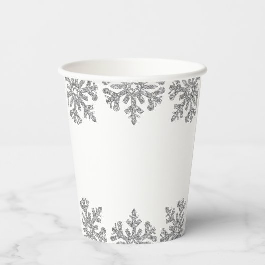Silver Snowflake Winter Baby shower Papieren Bekers (Achterkant)