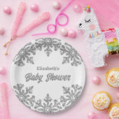 Silver Snowflake Winter Baby shower Papieren Bordje (Feest)
