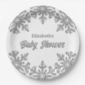 Silver Snowflake Winter Baby shower Papieren Bordje (Voorkant)