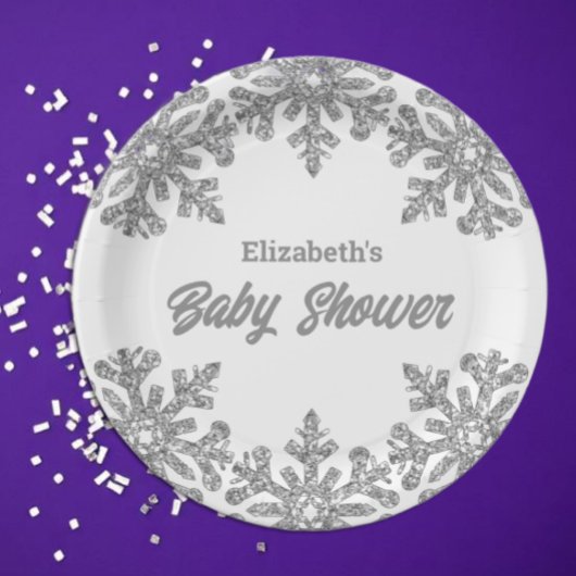 Silver Snowflake Winter Baby shower Papieren Bordje