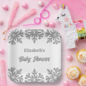 Silver Snowflake Winter Baby shower Papieren Bordje (Feest)