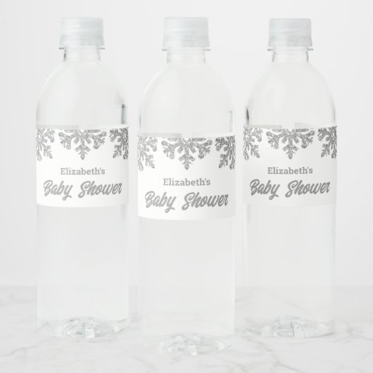 Silver Snowflake Winter Baby shower Waterfles Etiket (Flessen)