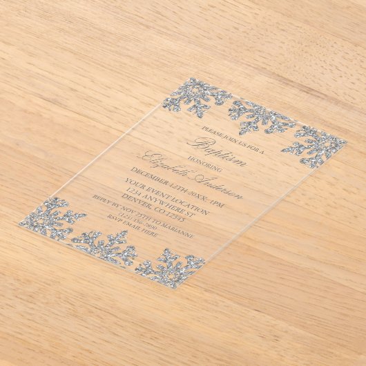 Silver Snowflake Winter Baptisme Acryl Uitnodigingen (Laagn)