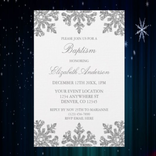 Silver Snowflake Winter Baptisme Kaart