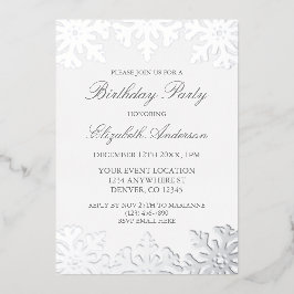 Silver Snowflake Winter Birthday Folie Uitnodiging