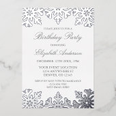 Silver Snowflake Winter Birthday Folie Uitnodiging (Voorkant)