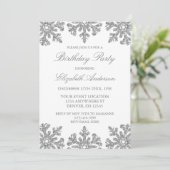 Silver Snowflake Winter Birthday Party Kaart (Staand voorkant)
