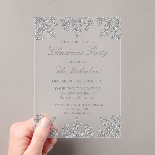 Silver Snowflake Winter Christmas Party Acryl Uitnodigingen (Insitu (Draagbaar))