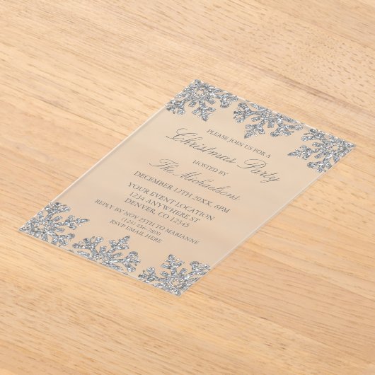Silver Snowflake Winter Christmas Party Acryl Uitnodigingen (Laagn)