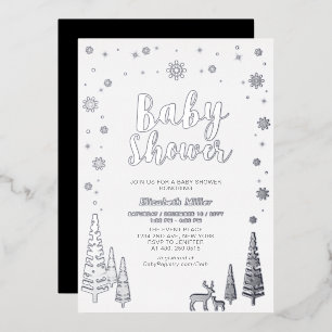 Silver Snowflake Winter Forest Baby shower Folie Folie Uitnodiging